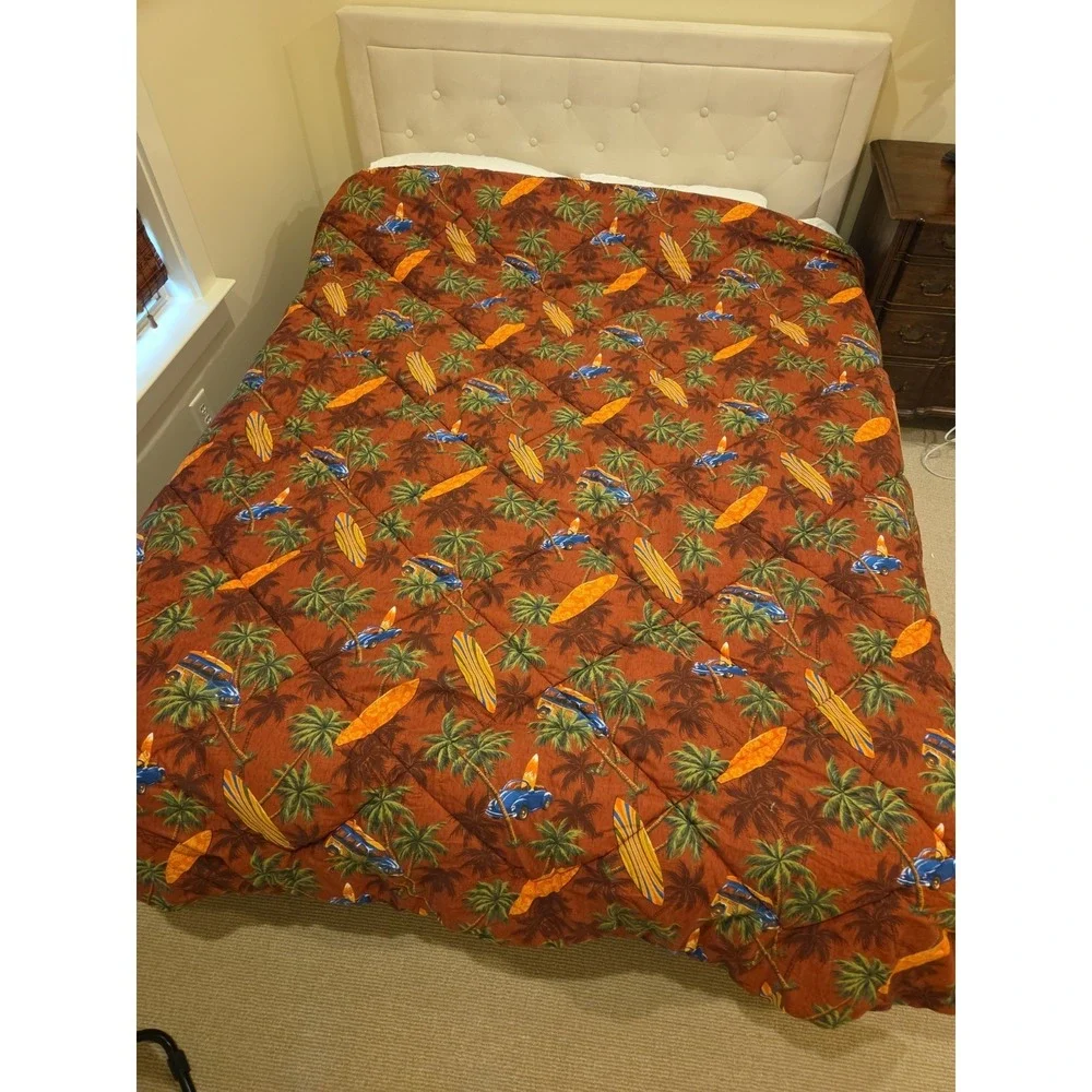 Dean Miller Surf Hawaiian Comforter Palms VW Bug Woody Cars Surfboards Full